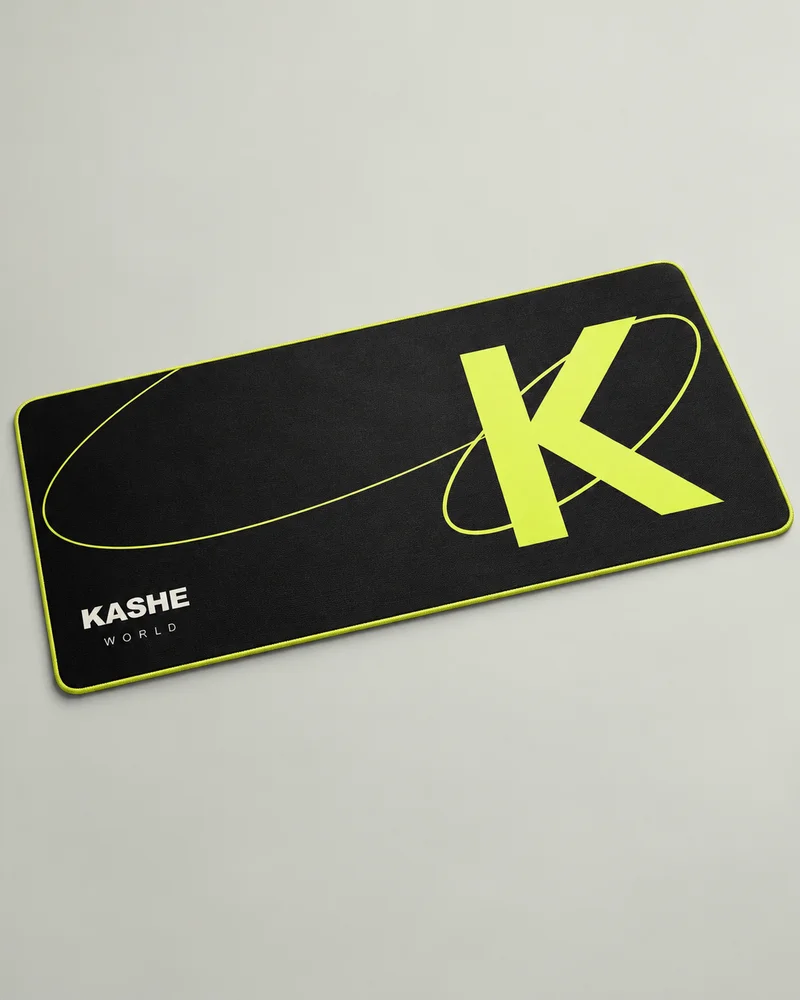 AI-generated desk mat concept with citron orbit graphics and contrasting edge